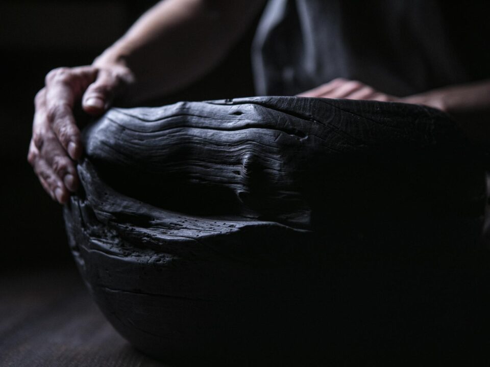 Raven Black Fossil Deep Bowl A09V36